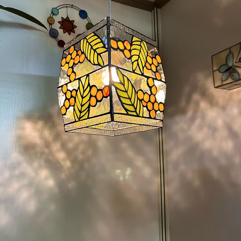 Japanese Vintage Rectangular Glass Iron 1-Light Pendant Light
