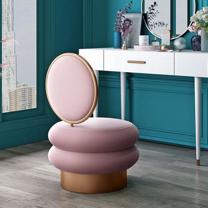 Contemporary Creative Round Fabric Iron Vanity Stool Backrest Armless For Bedroom