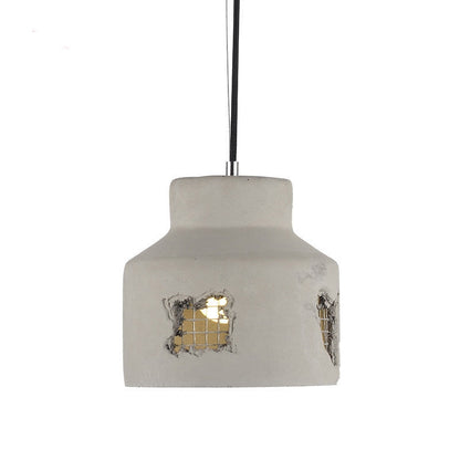 Contemporary Industrial Iron Cement Cylinder Skeletonized Split 1-Light Pendant Light For Dining Room