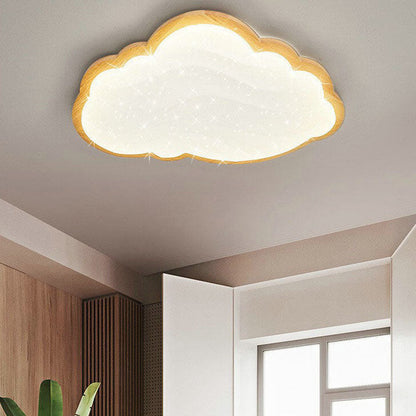 Modern Creative Pure White Cloud Star Wooden Acrylic LED Flush Mount Light