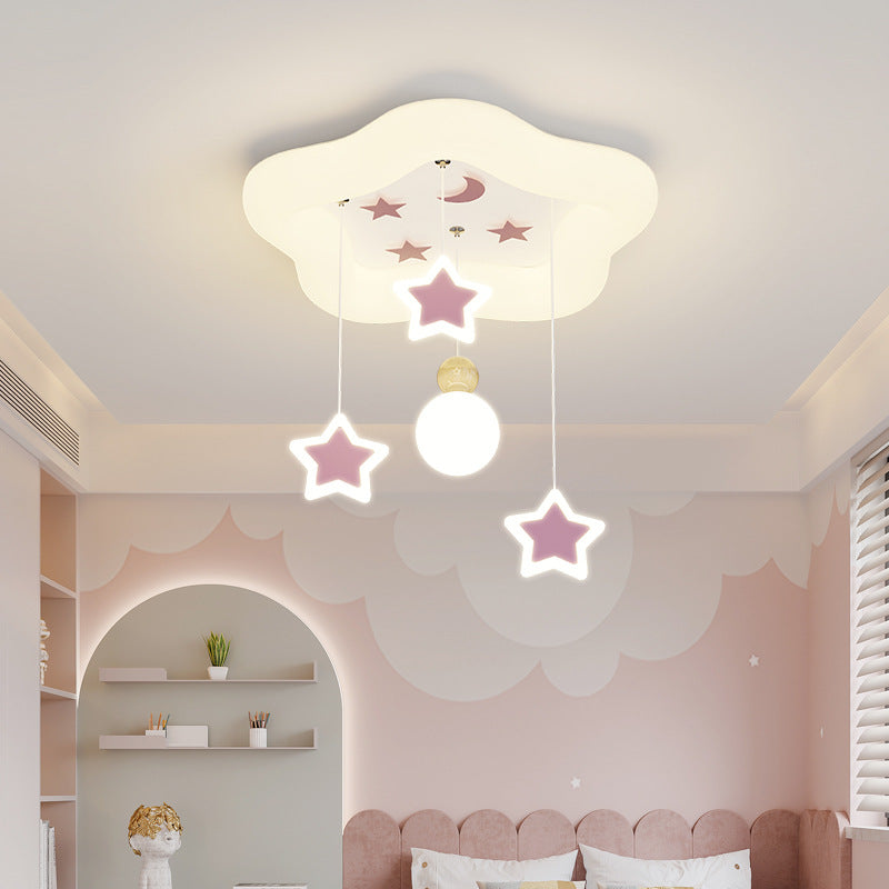 Modern Art Deco Cream Pentagram Moon Acrylic Iron LED Flush Mount Ceiling Light For Living Room