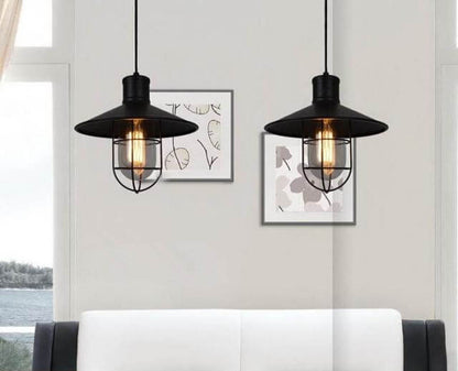 Black Cage Iron Lampshade 1-Light Single Bell Pendant Light