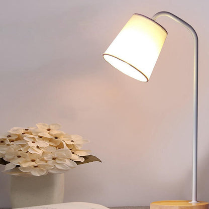 Simple Fabric Cone Shade Wood Base 1-Light Table Lamp