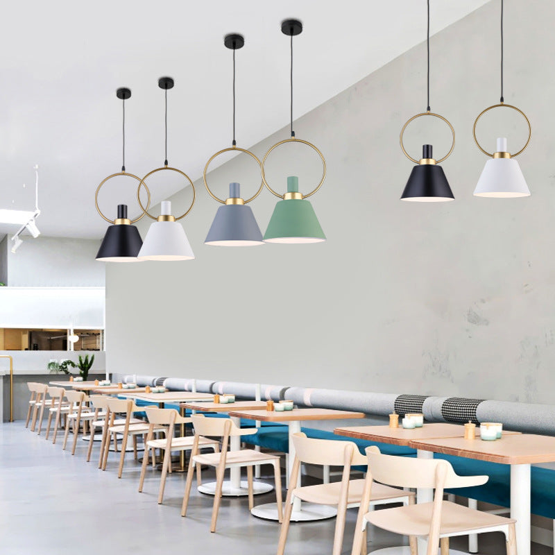 Contemporary Nordic Cone Shade Gold Ring 1-Light Pendant Light For Dining Room
