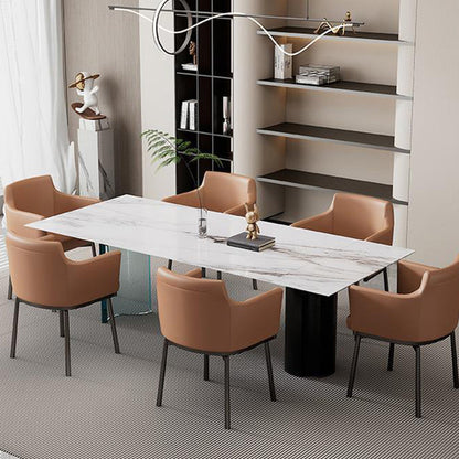 Modern Minimalist Square Upholstered Microfiber Leather Metal Dining Chair Backrest Armrest For Dining Room