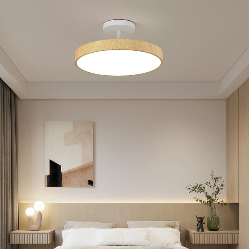 Japanese Wabi-sabi Minimalist Wood Grain Round LED Semi-Flush Mount Light