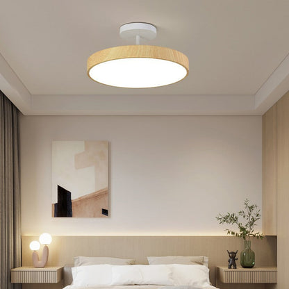 Japanese Wabi-sabi Minimalist Wood Grain Round LED Semi-Flush Mount Light