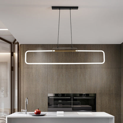 ثريات جزيرة LED مستطيلة الشكل مصنوعة من الحديد والأكريليك بتصميم عصري بسيط لغرفة الطعام 