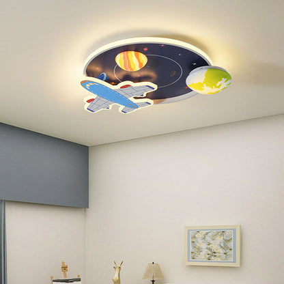 Cartoon Creative Aircraft Space LED Kids Flush Mount Ceiling Light