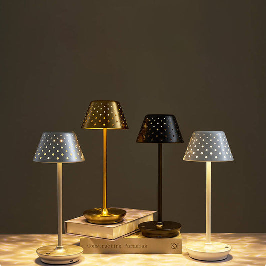 Modern Minimalist Perforated Wrought Iron USB Power-on LED Table Lamp