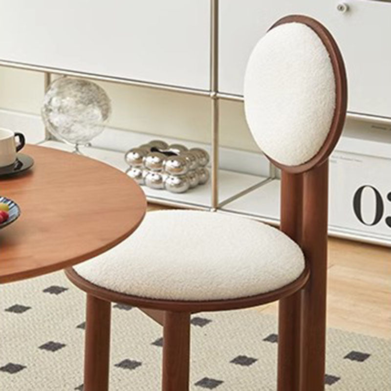 Contemporary Scandinavian Round Back Solid Wood Lambswool PU Leather Dining Chair Backrest For Dining Room