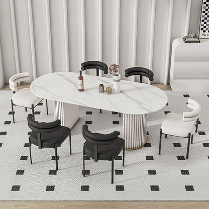 Contemporary Creative Half Arc Square Faux Leather Metal Dining Chair Backrest Armless For Dining Room