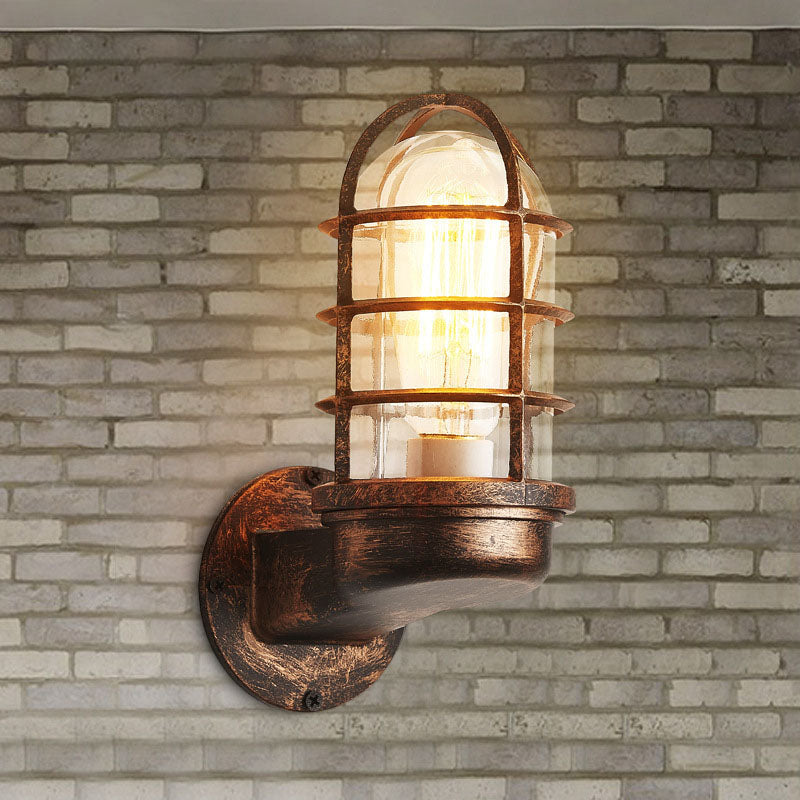 Traditional Colonial Cylinder Iron Glass 1-Light Wall Sconce Lamp For Hallway