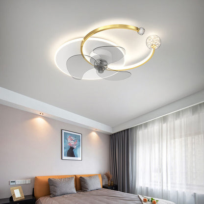 مروحة LED فاخرة بتصميم حلقة مزدوجة مثبتة على الحائط