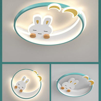 Modern Creative Cartoon Rabbit Iron Round LED Kids Flush Mount Ceiling Light