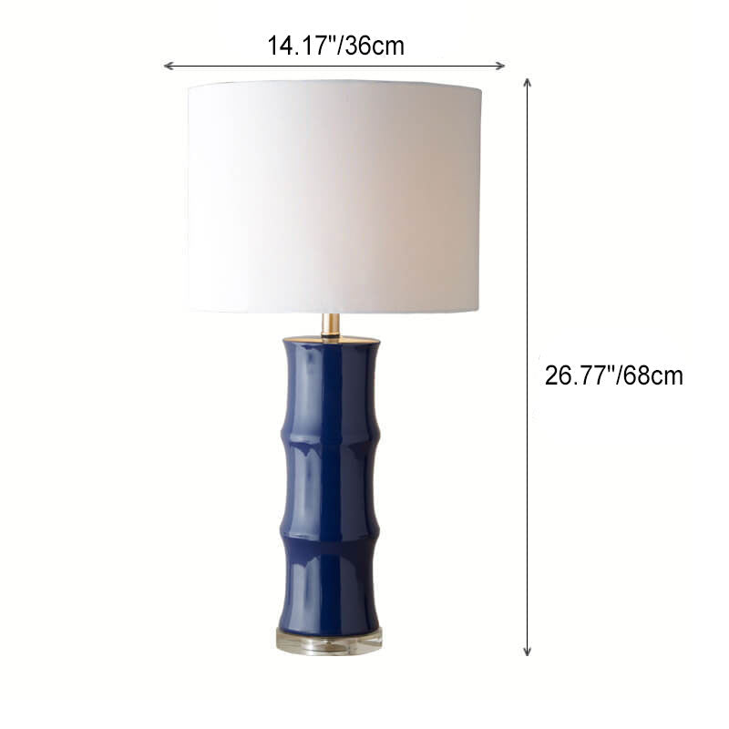 Modern Light Luxury Vintage Blue White Ceramic Linen 1-Light Table Lamp