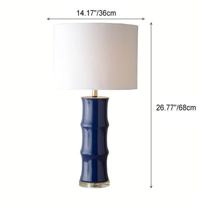 Modern Light Luxury Vintage Blue White Ceramic Linen 1-Light Table Lamp