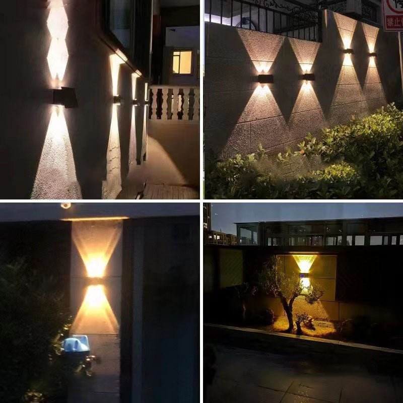 مصباح حائط LED شبه منحرف ABS PMMA مقاوم للماء يعمل بالطاقة الشمسية بتصميم عصري بسيط للفناء الخارجي 