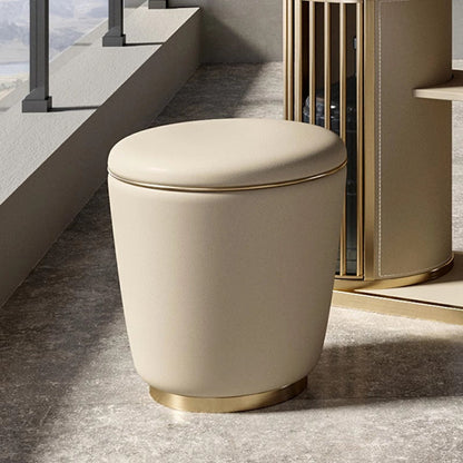 Contemporary Minimalist Round Faux Leather Stainless Steel Frame Vanity Stool For Bedroom