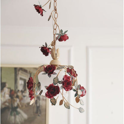 Contemporary Retro Iron Glass Rose 1-Light Pendant Light For Bedroom