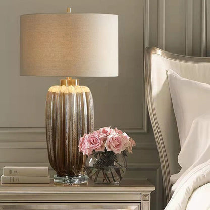 Traditional Vintage Column Ceramic Fabric 1-Light Table Lamp For Living Room