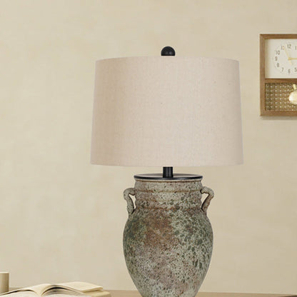 Traditional Vintage Round Vase Jar Base Ceramic Fabric 1-Light Table Lamp For Living Room