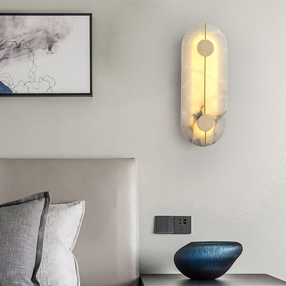 Traditional Chinese Copper Marble Round Elliptical LED Wall Sconce Lamp For Hallway