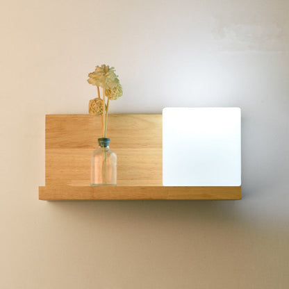Japanese Minimalist Wood Square Glass 1-Light Wall Sconce Lamp