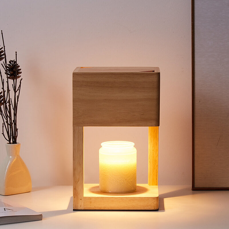 Modern Log Square Geometry 2-Light Melting Wax Table Lamp