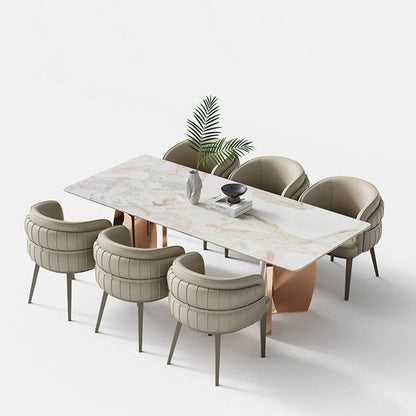 Modern Luxury Round Upholstered Faux Leather Carbon Steel Dining Chair Curved Backrest For Dining Room