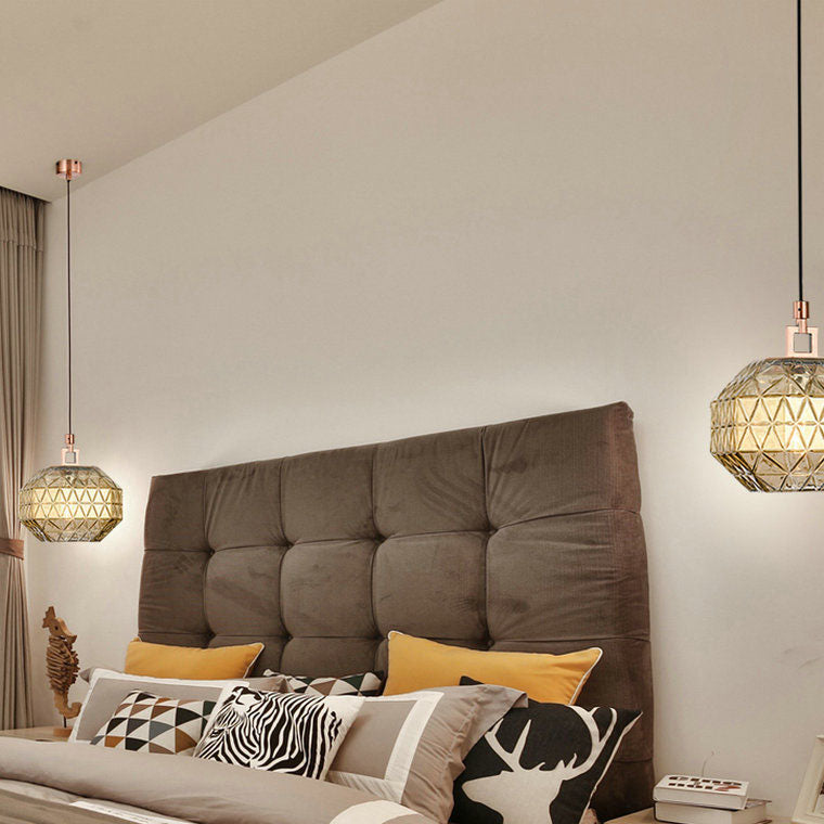 Nordic Light Luxury Textured Glass Round Metal 1-Light Pendant Light