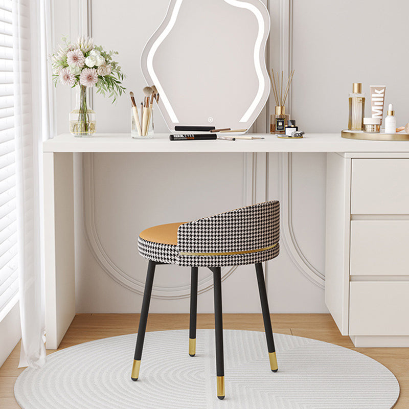 Modern Minimalist Round Cotton Linen Artificial Leather Iron Vanity Stool Low Backrest For Bedroom