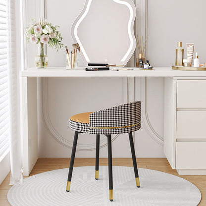 Modern Minimalist Round Cotton Linen Artificial Leather Iron Vanity Stool Low Backrest For Bedroom