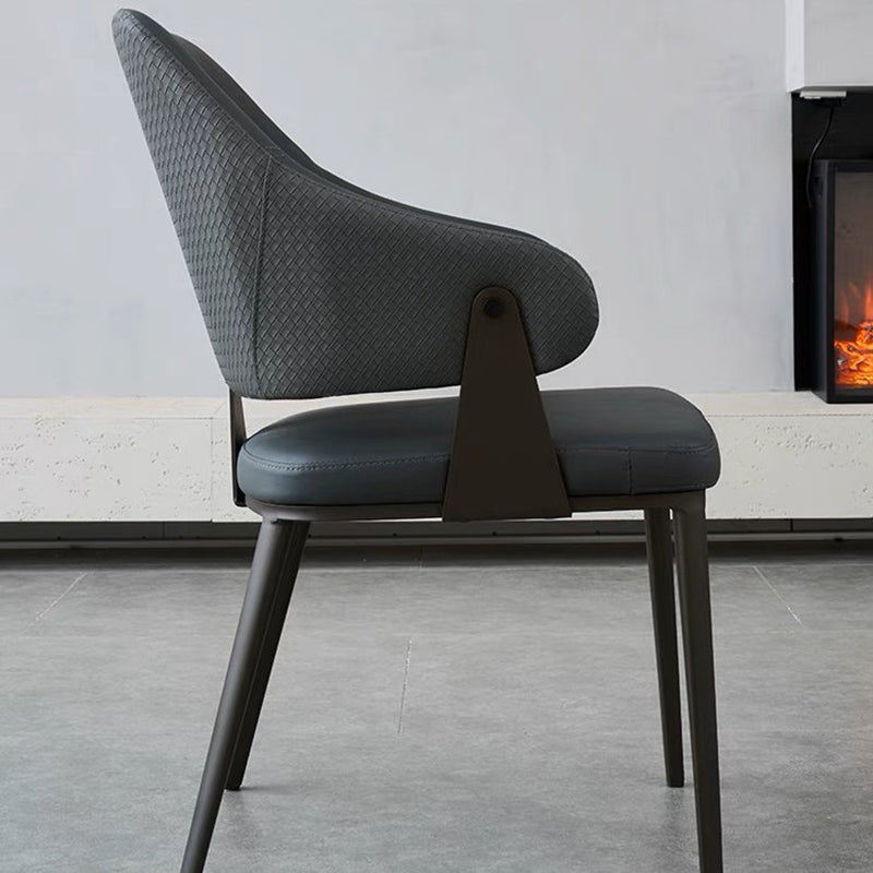 Contemporary Scandinavian PU Leather Carbon Steel Sponge Square Lozenge Dining Chair Backrest Armrest For Dining Room