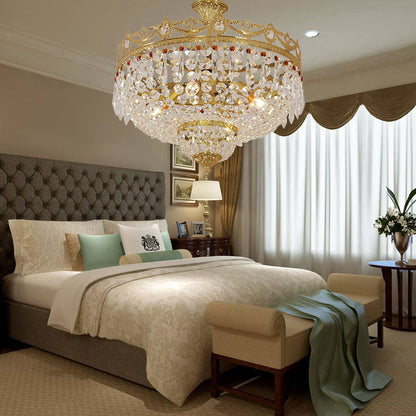 European Light Luxury Round All Brass Glass 4/5-Light Flush Mount Lighting