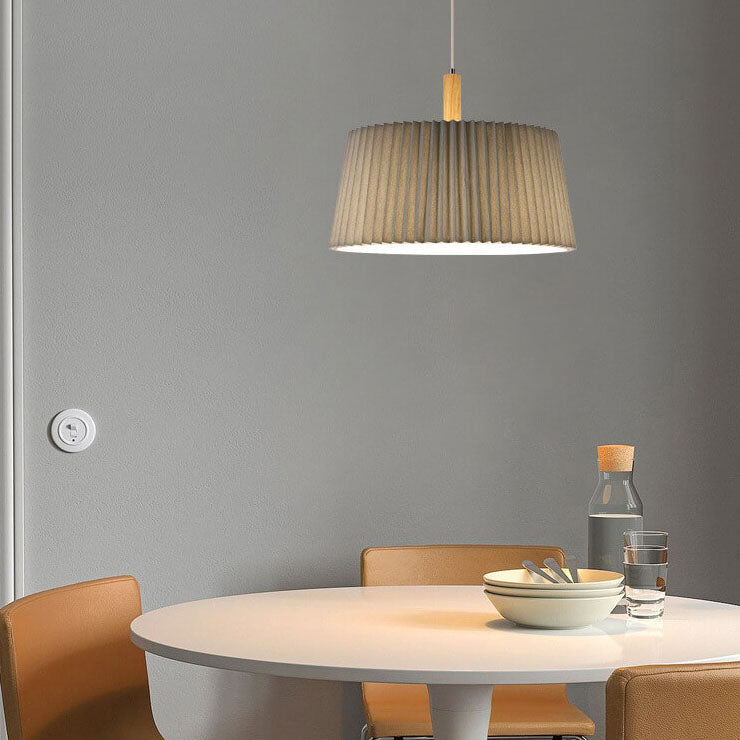 Nordic Minimalist Solid Color Solid Wood Fabric 1-Light Pendant Light