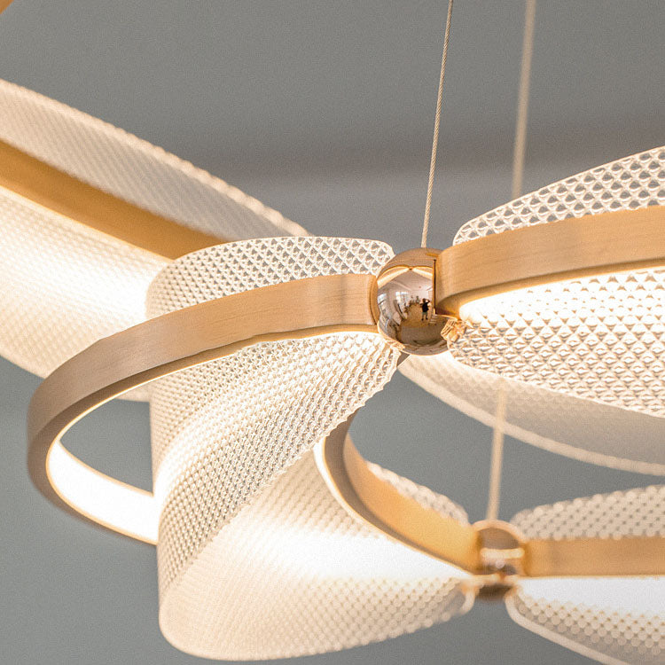 Modern Art Deco Acrylic Petal Interweaving Ring Aluminum LED Pendant Light For Living Room