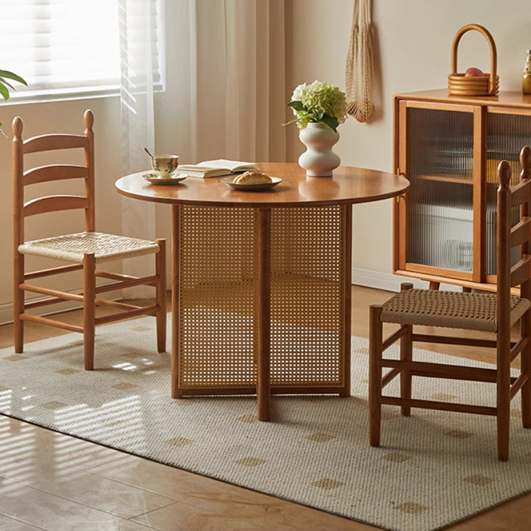 Contemporary Retro Square Braided Rope Solid Wood Dining Chair Ladder-back Footrest For Dining Room