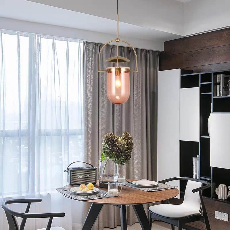 Modern Simplicity Cylinder Half Circle Iron Glass 1-Light Pendant Light For Living Room