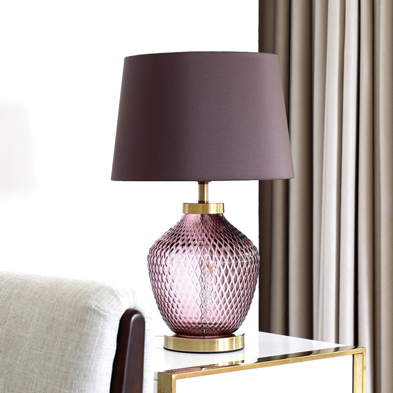 Contemporary Scandinavian Lucite Vase Base Glass Fabric 1-Light Table Lamp For Bedroom