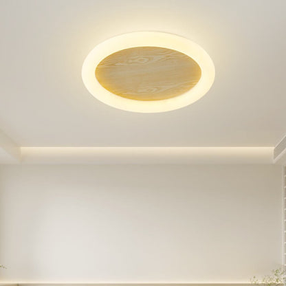 Japanese Minimalist Wood Grain Round Iron LED Flush Mount Ceiling Light