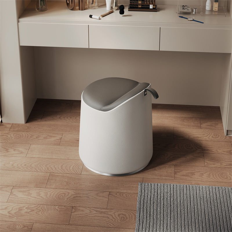 Modern Simplicity Microfiber Leather Wood Aluminum Alloy Sponge Round Cylinder Vanity Stool Backrest For Bedroom