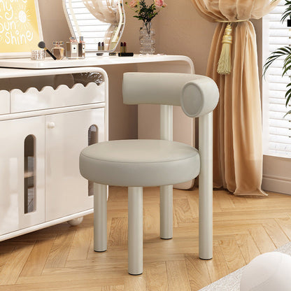 Contemporary Nordic Round Artificial Leather Iron Frame Vanity Stool Arc Back For Bedroom