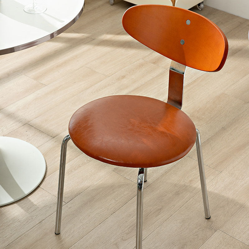 Modern Minimalist Round Wood Faux Leather Iron Dining Chair Four Legs Backrest For Dining Room