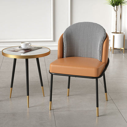 Modern Luxury Square Upholstered Curved Backrest Genuine Leather Fabric Iron Dining Chair For Dining Room