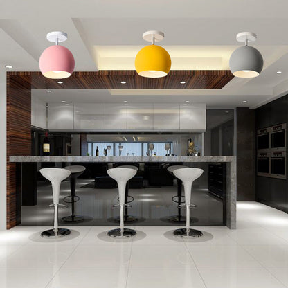 Modern Minimalist Macaron Round Globe Iron 1-Light Semi-Flush Mount Ceiling Light For Living Room