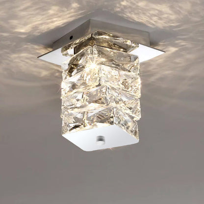 Contemporary Luxury Crystal Cuboid Hardware LED Semi-Flush Mount Ceiling Light For Living Room