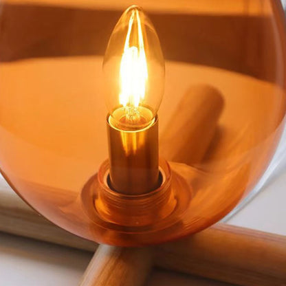 Modern Art Deco Fire Wood Glass 1-Light Table Lamp For Living Room