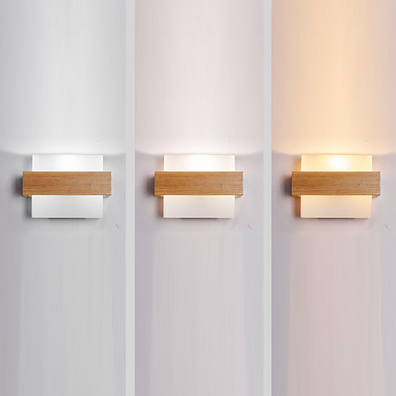 Traditional Farmhouse Wood Glass Cubic 1-Light Wall Sconce Lamp For Bedside