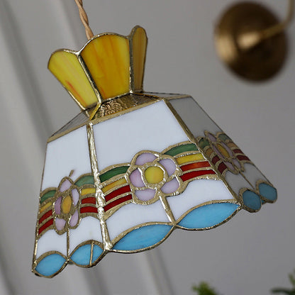 Contemporary Vintage Pentagonal Hexagonal Brass Glass 1-Light Pendant Light For Living Room